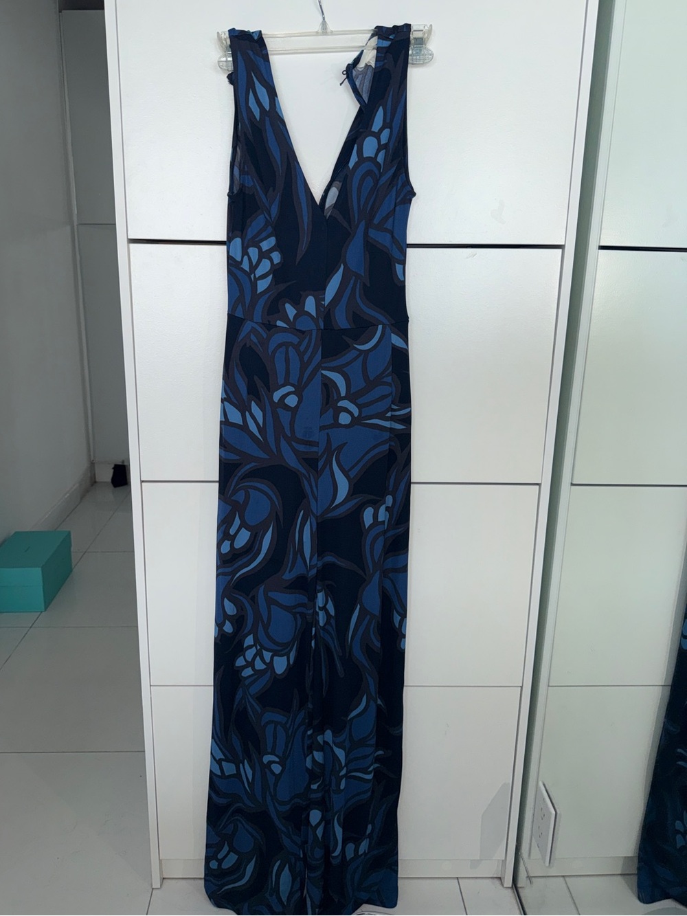 H&M V-Neck Navy Blue Patterned Pant Romper